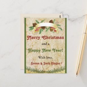 Postal Vintage Holiday Greetings Navidades y Año Nuevo