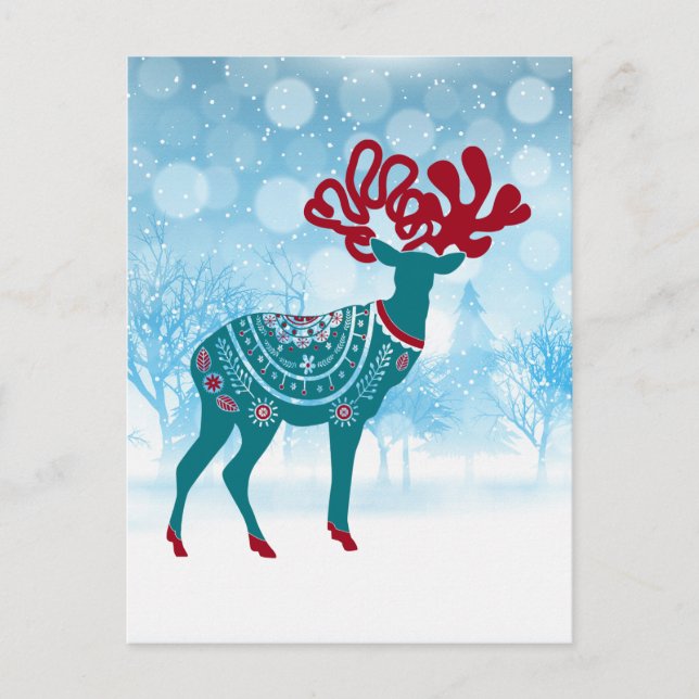 Postal Vintage Holiday Winter Scandinavian Moose (Anverso)