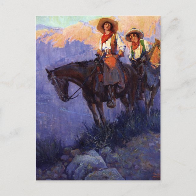 Postal Vintage, hombre y mujer en caballos, Anderson (Anverso)