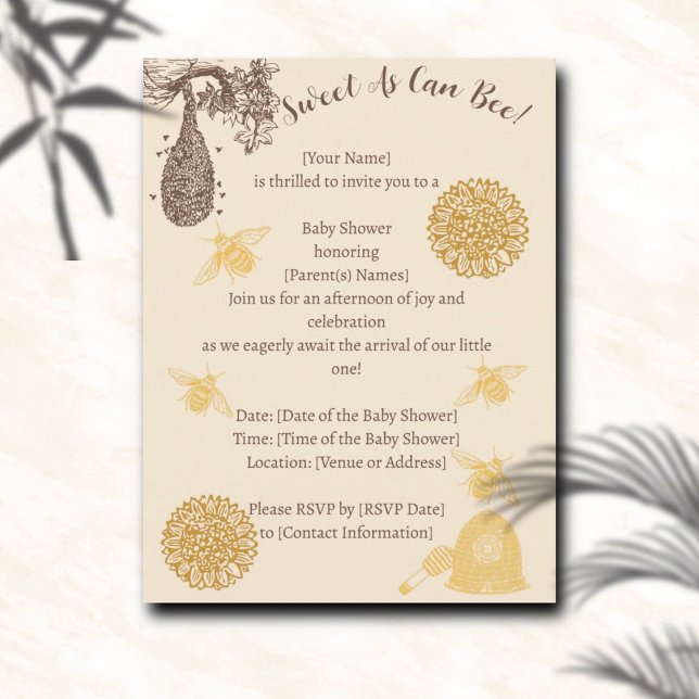 Postal Vintage Honey Bumblebee Baby Shower (Subido por el creador)