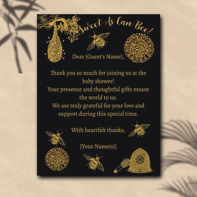 Postal Vintage Honey Bumblebee Black Baby Shower (Subido por el creador)