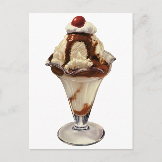 Postal Vintage Hot Fudge Ice Cream Sundae Postres (Anverso)
