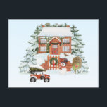 Postal Vintage House Merry Christmas Snow Winter Scene<br><div class="desc">¡Feliz Navidad!</div>