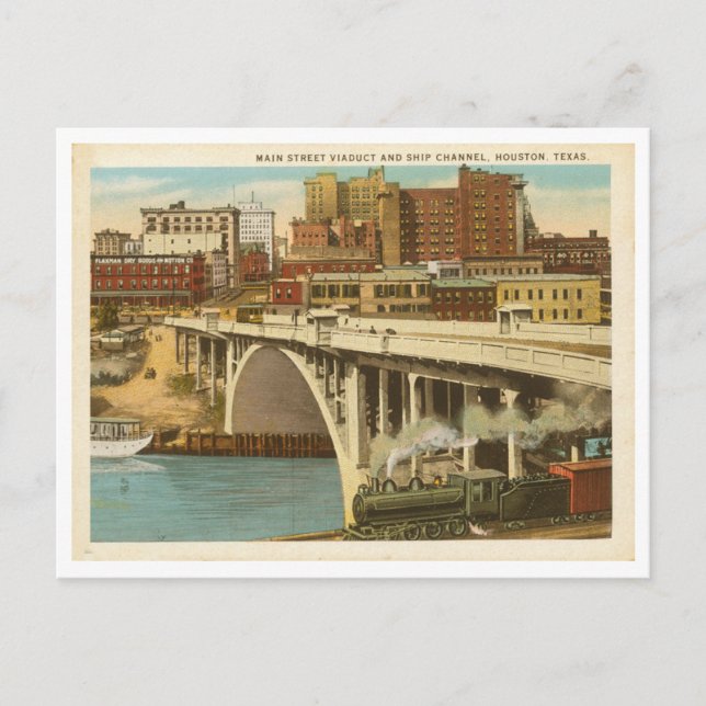 Postal Vintage Houston Texas Main St Viaduct Channel (Anverso)