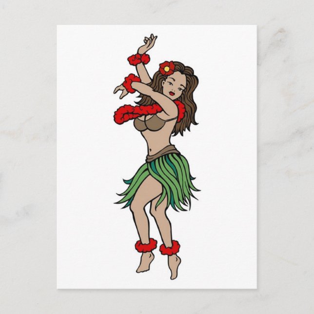 Postal Vintage Hula Hawaii Chica Tattoo Art (Anverso)