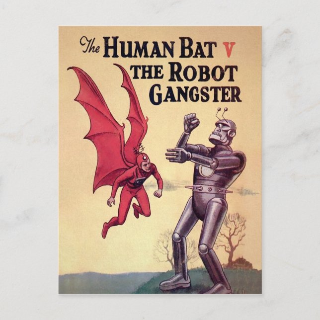 Postal Vintage Human Bat V The Robot Gangster (Anverso)