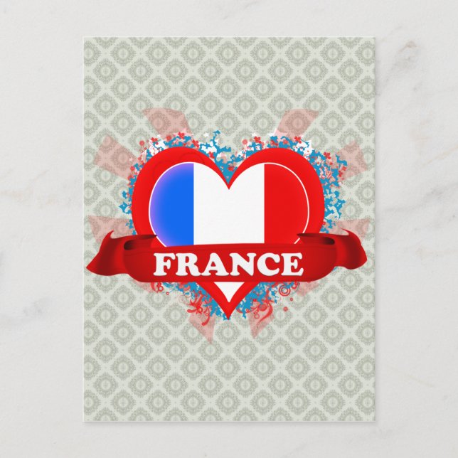 Postal Vintage I Love France (Anverso)