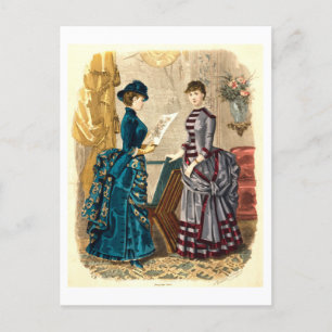 Postal Vintage Ilustracion de moda Vestidos 1883