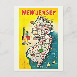 Postal vintage ilustrado de Nueva Jersey