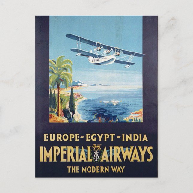 Postal Vintage Imperial Airways Europe Egypt India Travel (Anverso)