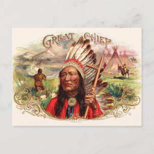 Postal Vintage Indian Great Chief Cigar Box