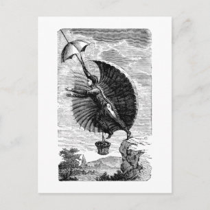 Postal Vintage invento de máquina voladora victoriana