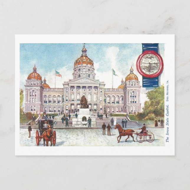 Postal Vintage Iowa Capitol con sello (Anverso)