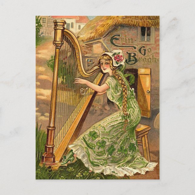 Postal Vintage Irish Harp St. Patrick's Day (Anverso)