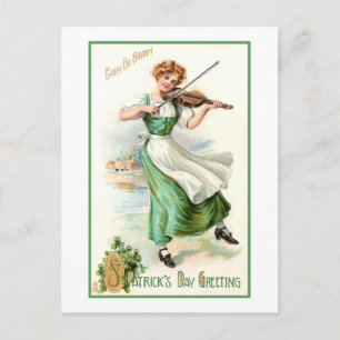 Postal Vintage Irish Lass con Fiddle