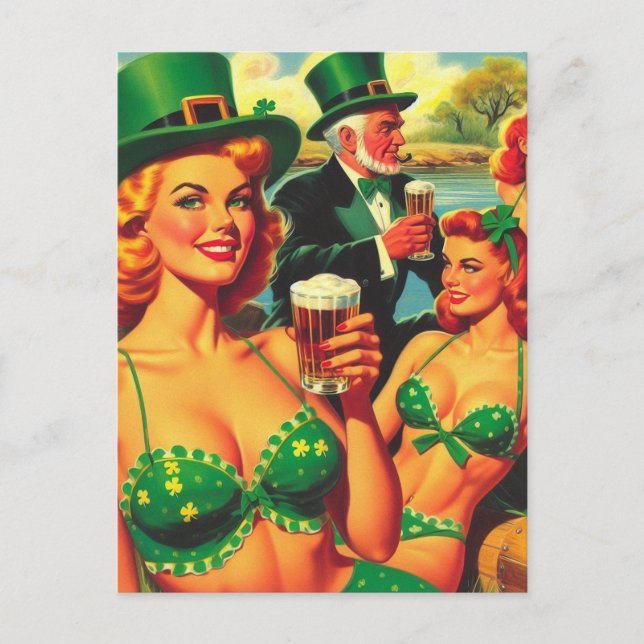 Postal Vintage Irish Pin Up Chica (Anverso)