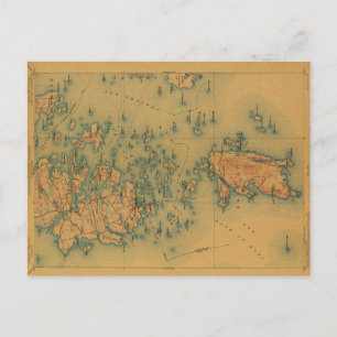 Postal Vintage Isle au Haut, Mapa de Maine