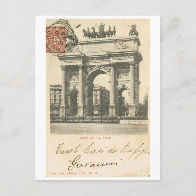 Postal Vintage Italia, Arco della Pace, Milán (Anverso)