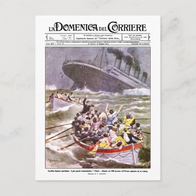 POSTAL VINTAGE ITALIANO PERIÓDICO TITANIC SINKING (Anverso)