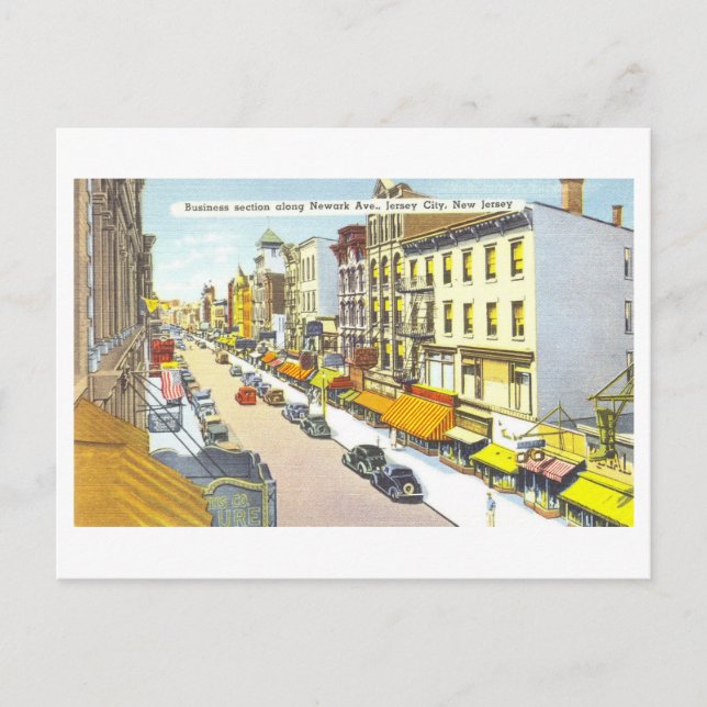 Postal Vintage Jersey City, Nueva Jersey, Downtown View (Anverso)