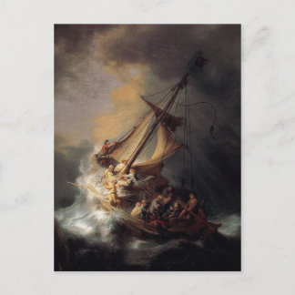 Postal Vintage Jesús calmando la pintura de tormentas