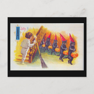 Postal Vintage Jolly Halloween Card Black Cats