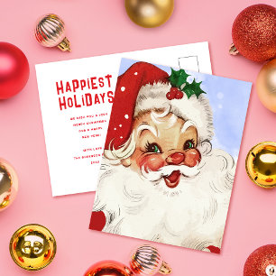 Postal Vintage Jolly Santa Watercolor Navidad