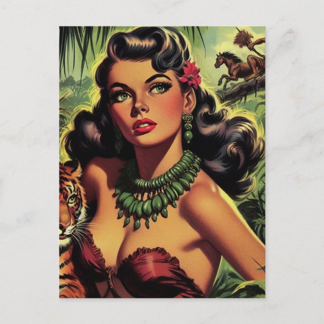 Postal Vintage Jungle Chica Pin Up (Anverso)