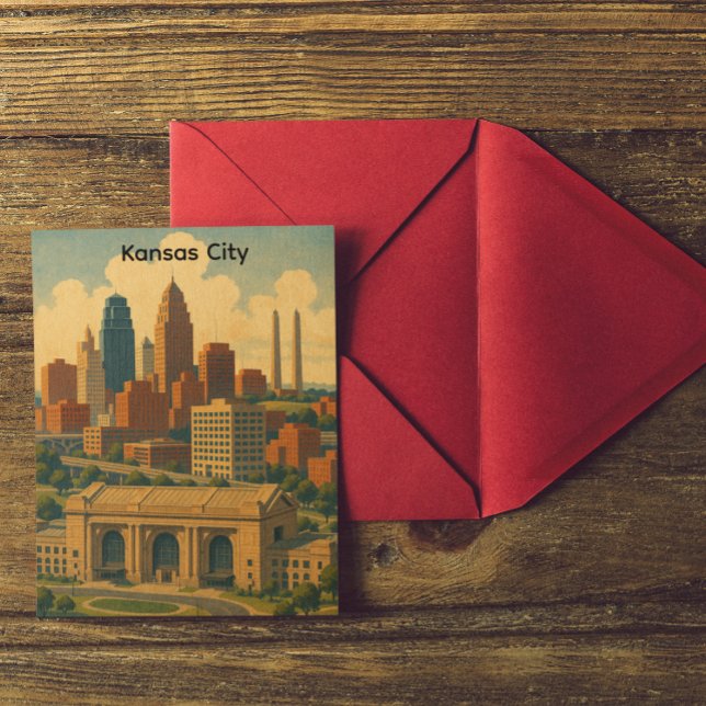Postal Vintage Kansas City Silhouette Skyline (Vintage Kansas City Silhouette Skyline Postcard)