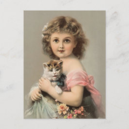Postal Vintage Katze und Mädchen
