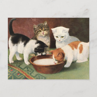 Postal Vintage Katzen und Milch
