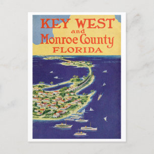 Postal Vintage Key West Florida Viaje y Ilustracion