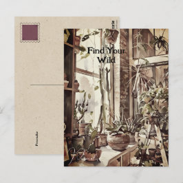 Postal Vintage Kitchen Ventana Jardín Plantas Floral
