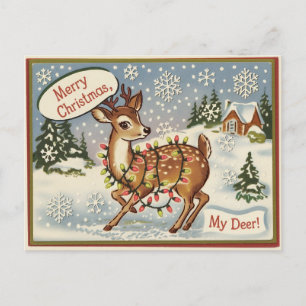 Postal Vintage Kitsch Deer Navidades