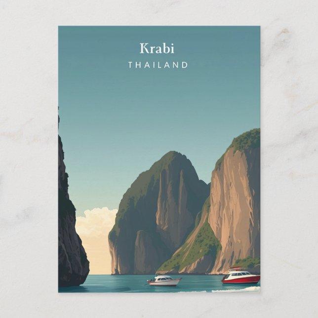 Postal Vintage Krabi Thailand Travel illustration (Anverso)