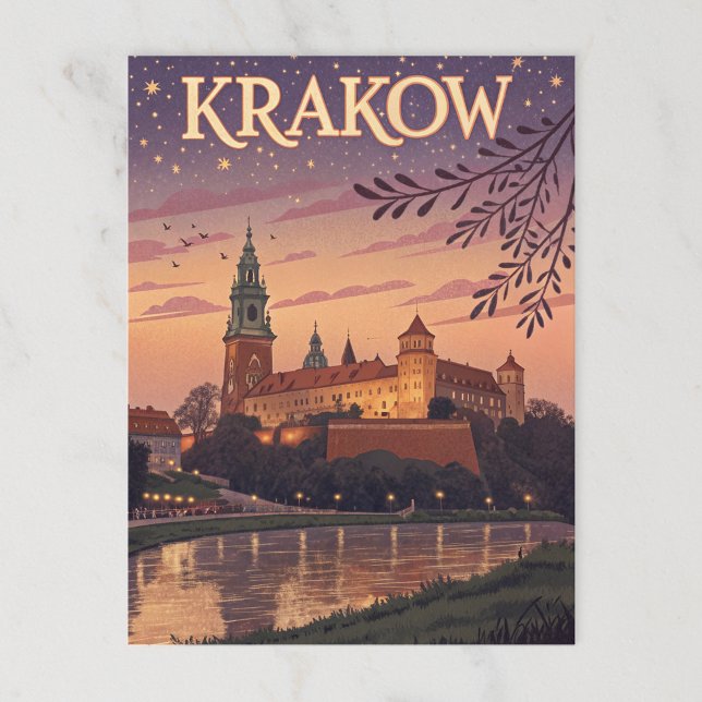 Postal Vintage Kraków Wawel Castle Twilight (Subido por el creador)
