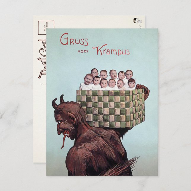 Postal Vintage Krampus Cargando Niños Postcard (Anverso / Reverso)