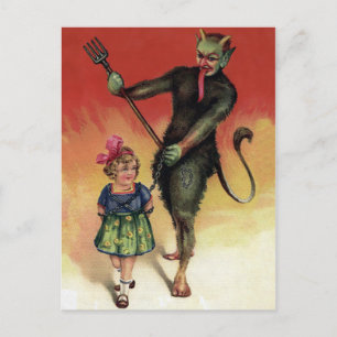 Postal Vintage Krampus con Chica