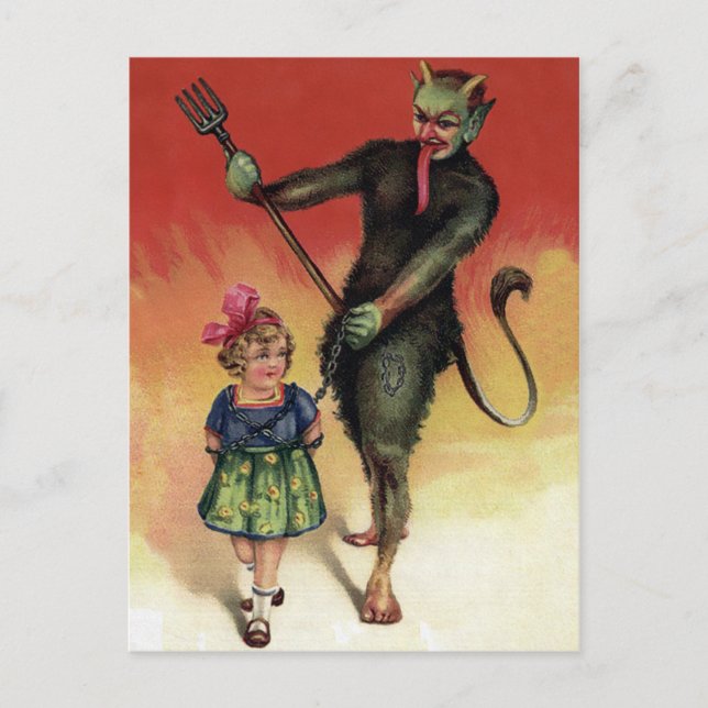 Postal Vintage Krampus con Chica (Anverso)