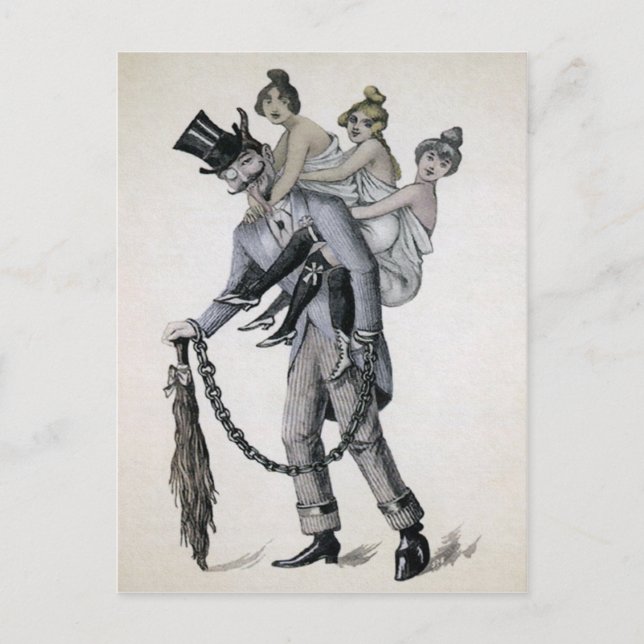 Postal Vintage Krampus Con Damas (Anverso)