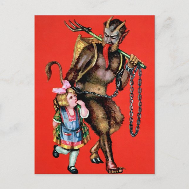 Postal Vintage Krampus con Little Girl (Anverso)