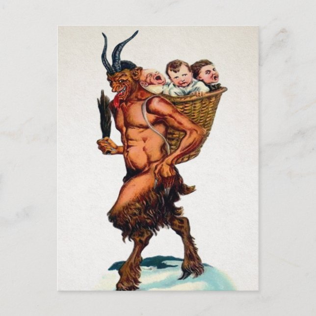 Postal Vintage Krampus con niños (Anverso)
