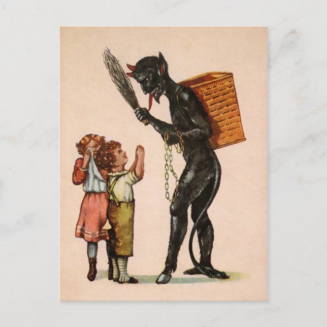 Postal Vintage Krampus con niños (Anverso)