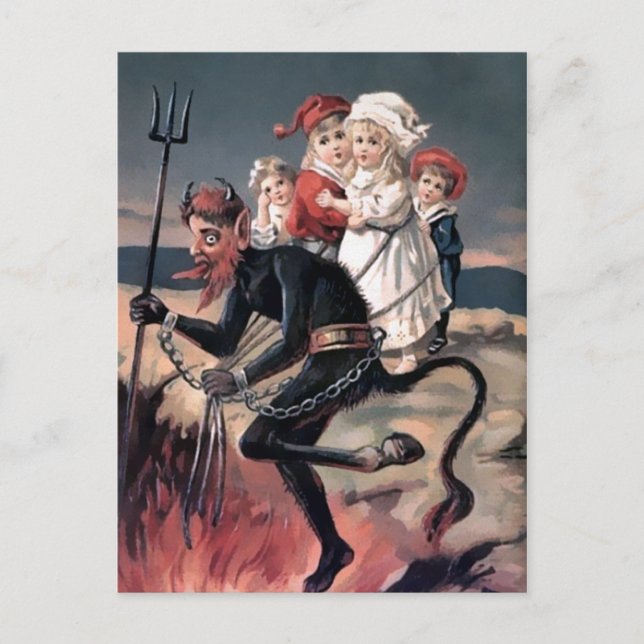 Postal Vintage Krampus con niños (Anverso)