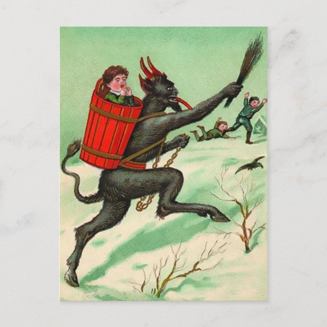 Postal Vintage Krampus persiguiendo niños (Anverso)