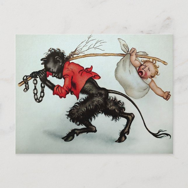Postal Vintage Krampus robando un bebé (Anverso)