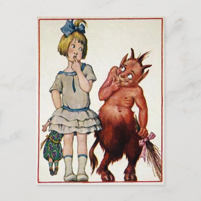 Postal Vintage Krampus y Chica (Anverso)