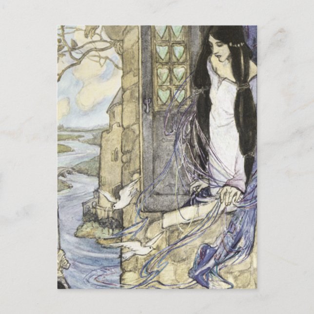 Postal Vintage - La Dama de Shalott, (Anverso)
