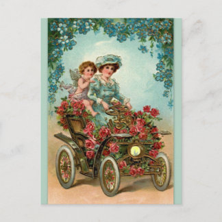 Postal Vintage Lady fährt Auto mit Engel