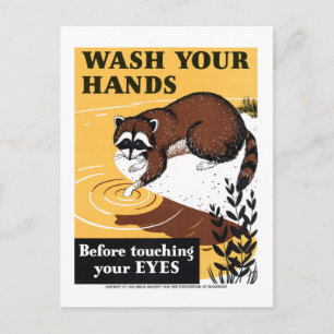 Postal Vintage Lávese las manos Raccoon Poster